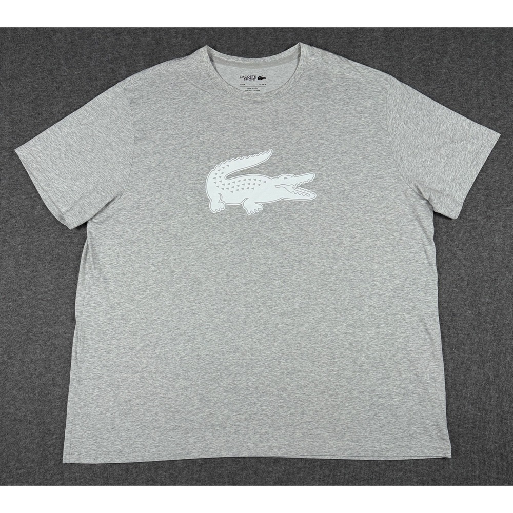 Lacoste Sport Shirt Mens 3XLB Grey Graphic Croc Alligator Crew Stretch FR 10R